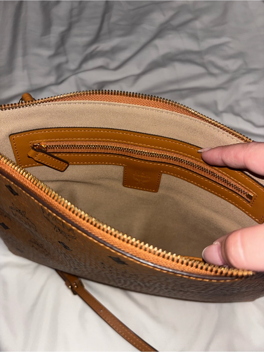 MCM Cognac Visetos Leather Crossbody Pouch - Picture 4 of 5